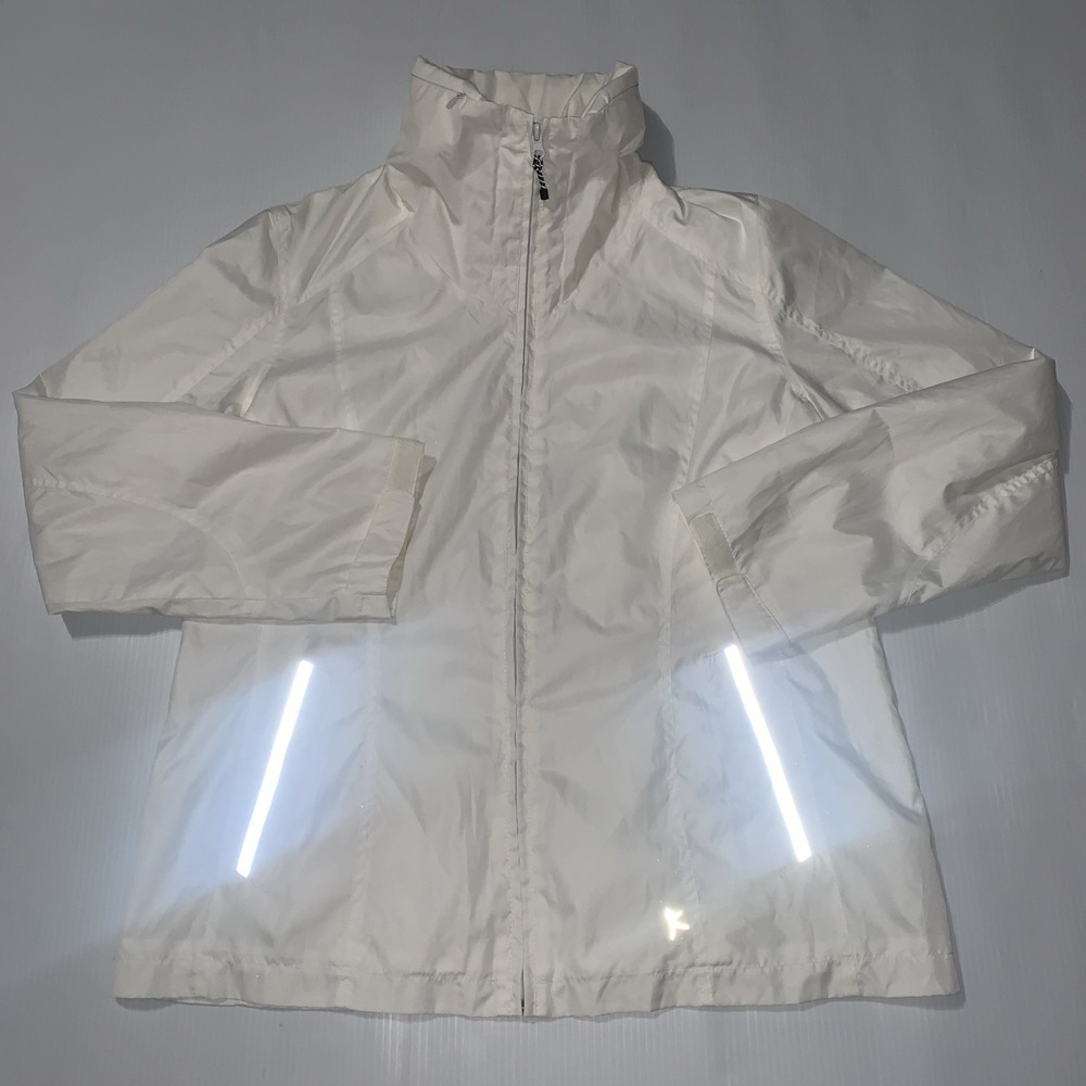 DANSKIN Full Zip Jacket Women's Large 12/14 White Silver Lightweight Windbreaker